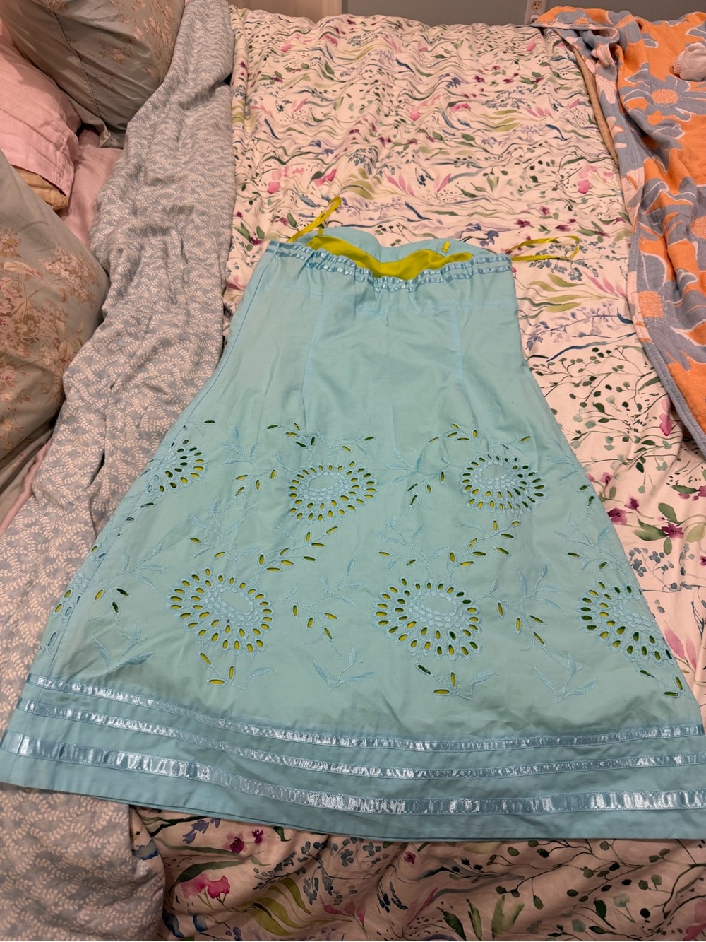 Light Blue Eyelet A-Line Skirt